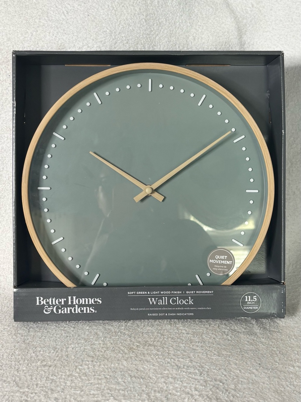 Better Homes And Gardens Sage Green Wall Clock with Light Wood Rim